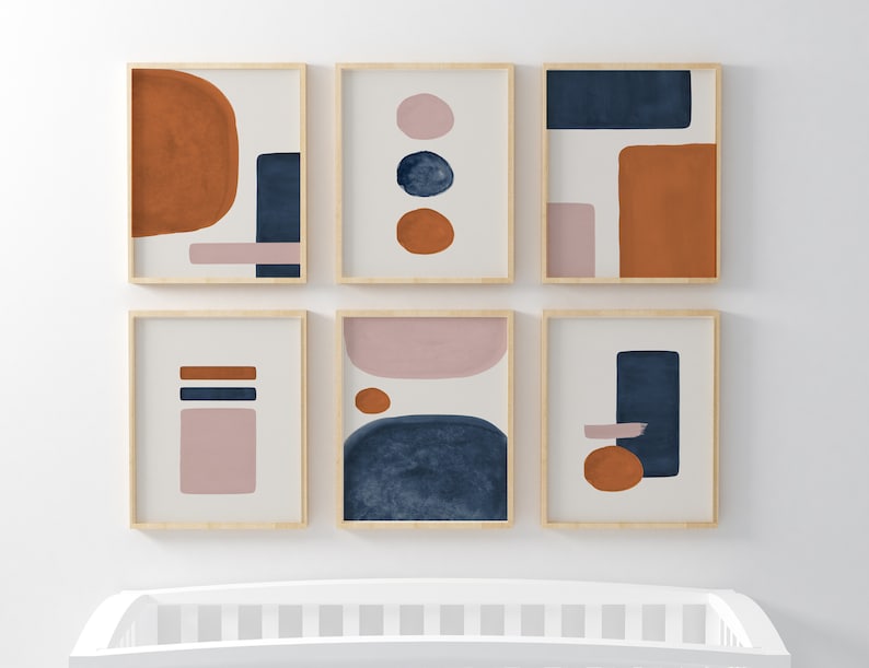 Geometric Wall Art Set of 6 Prints Mid Century Modern Art Etsy Australia