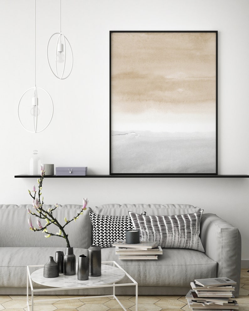 Taupe grey art extra large wall art prints large watercolor Etsy