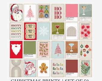 Retro Christmas Prints, Digital Holiday Wall Art Set, Printable Winter Wall Gallery, Colourful Bar Cart Digital Prints, Mid Century Modern