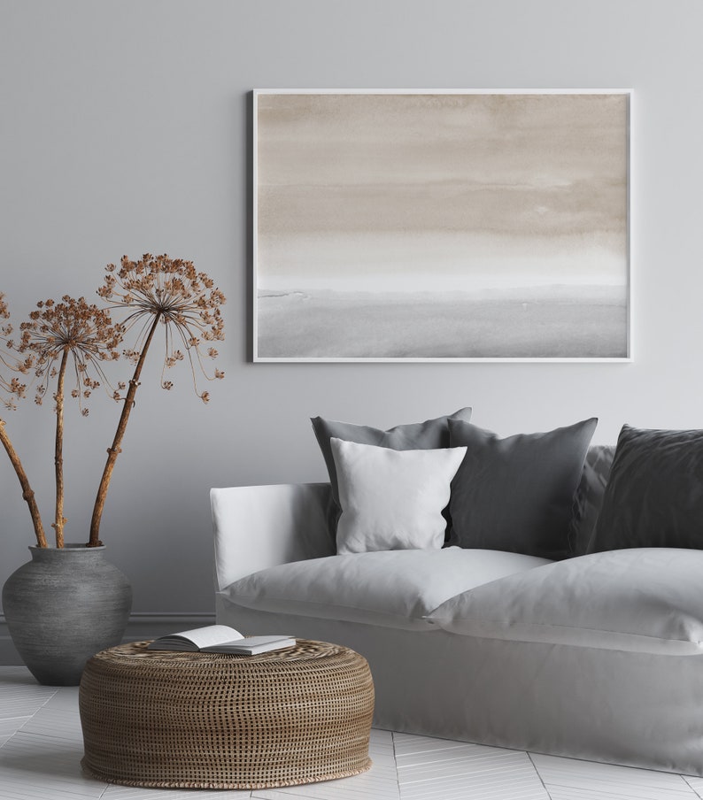 Large Abstract Wall Art Horizontal Print Taupe Grey Watercolor | Etsy