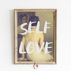 Self Love Gallery Wall Print, Altered Art Portrait, Trendy Wall Art, Eclectic Decor, Feminist Wall Art, Aesthetic Room Decor, Graffiti Art