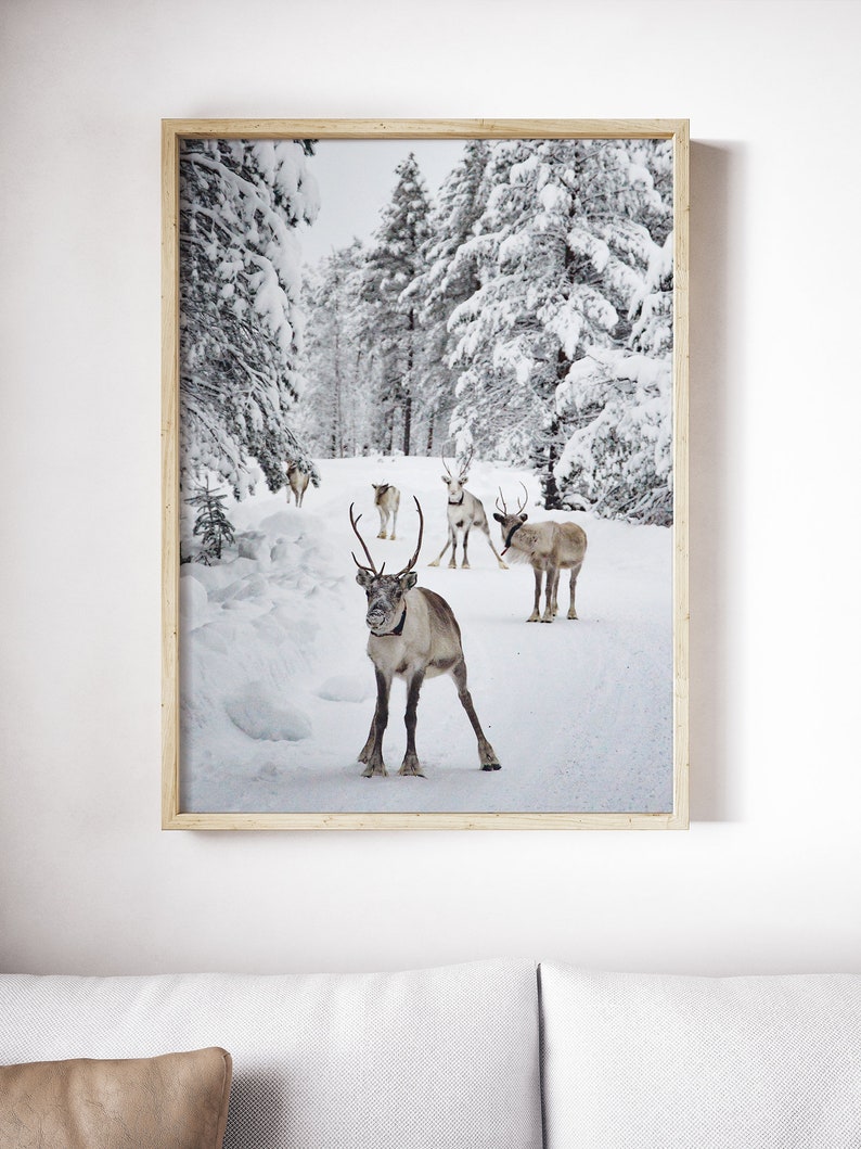 Reindeer Print Winter Wall Art Prints Nordic Christmas Etsy