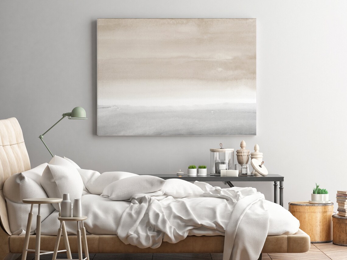 Large Abstract Wall Art Horizontal Print Taupe Grey Watercolor Etsy