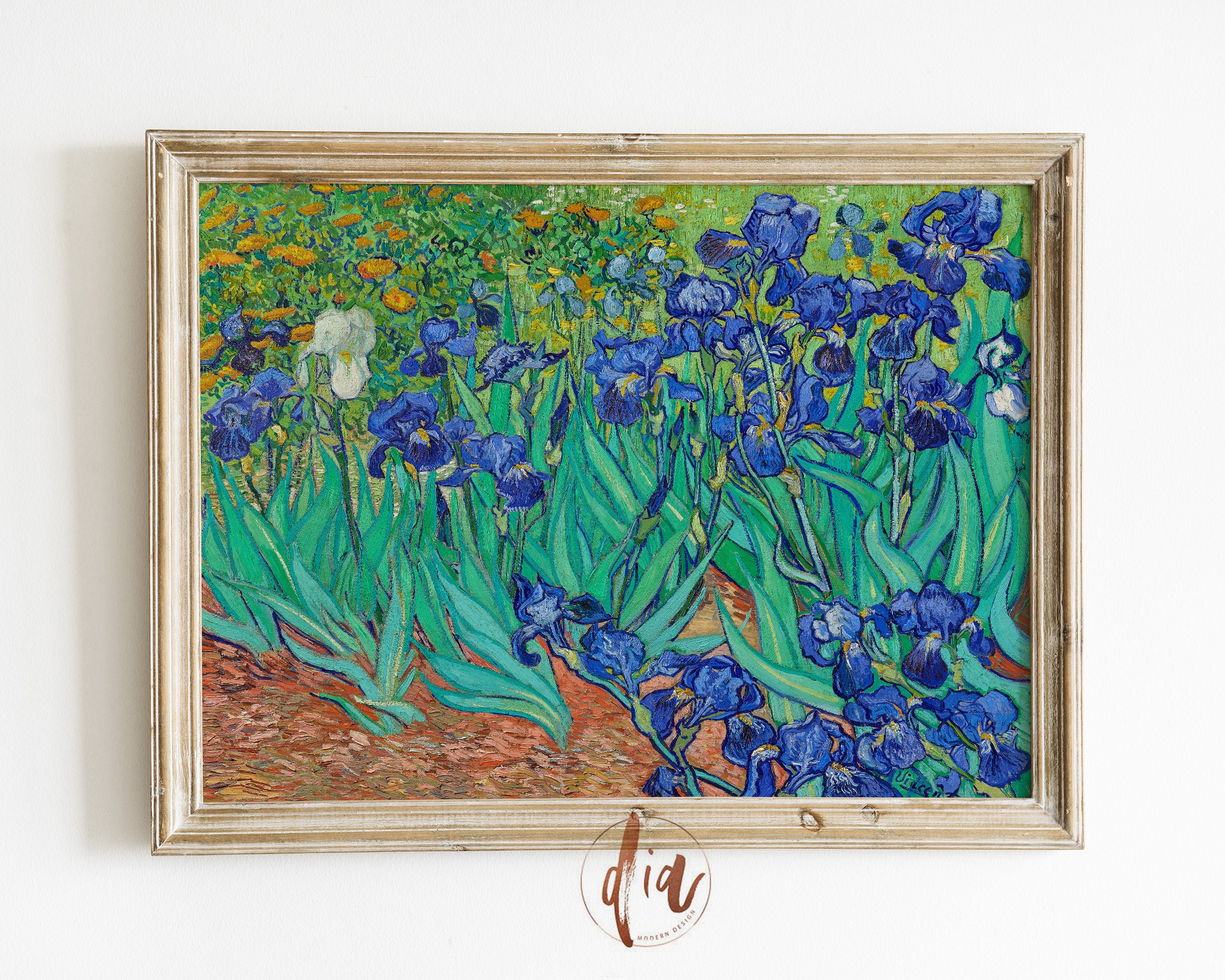 紫色の花の横長ウォールアートプリント、ゴッホのアイリス