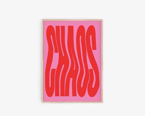 Pink Red Chaos Poster, Preppy Decor, Wavy Print, Trendy Wall Art, Hot Pink Wall Art, Y2K Decor, Dorm Room Typography Print, Teens Room Print