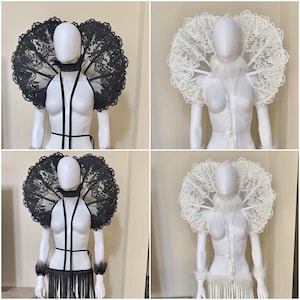 Col élisabéthain/ Noir/blanc/Col de vampire/Col gothique/ costume de vampire/ épaulette/ debout seul/forme de coeur/grande taille