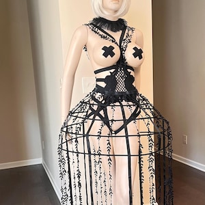Black  white Hoop skirt  Cage skirt  for Halloween costume & gothic fashion  Festival Outfit Clothing Accessories women men Unisex