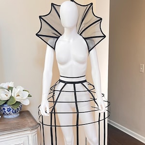 Black Red white vampire costume Crinoline hoop cage skirt pannier  elastic waist cage Dress vampire collar gothic fashion