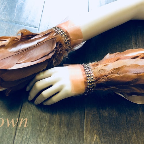 Brown Swan Feather Cuffs,Feather Cuff set,White/ivory Gothic Cuffs,Gothic Cuffs,Bridal Cuffs,Fantasy accessories