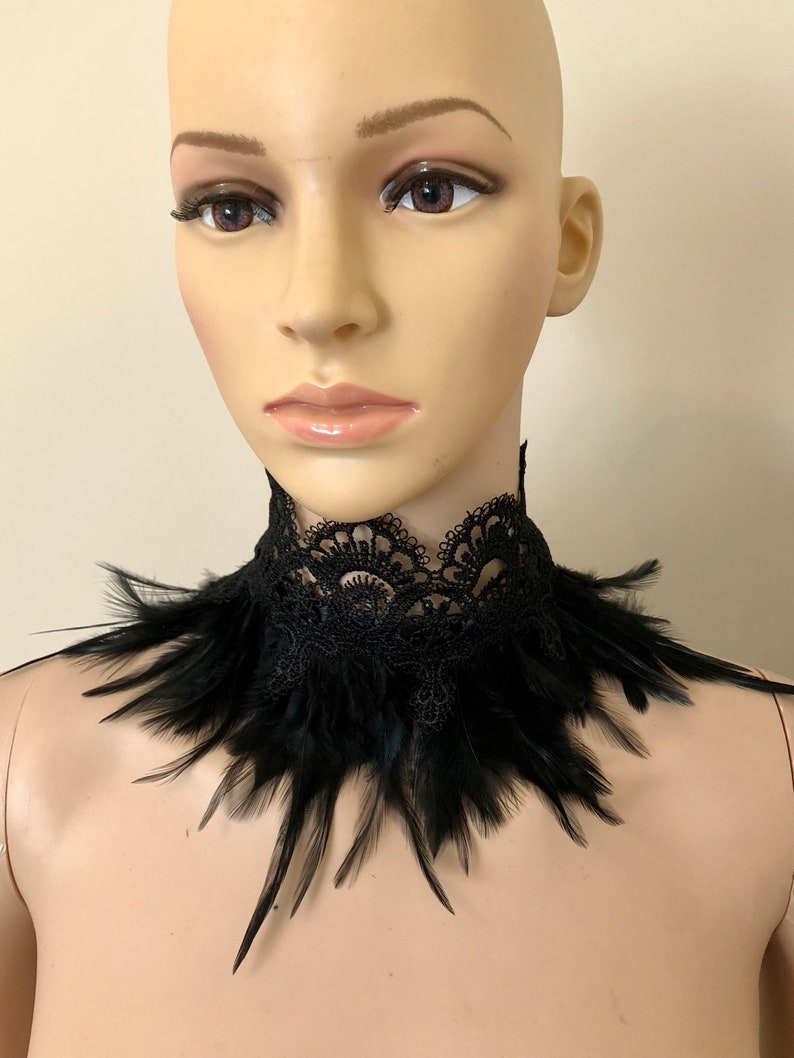 Feather Collar Black Feathers Black Lace Choker / Feather Neck Etsy