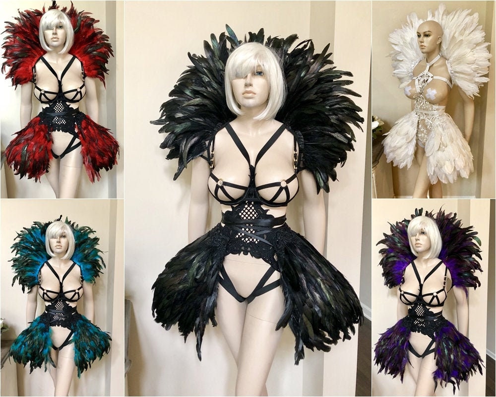 Elizabetan collar/ Black Feathered collar / feather cape/ feather cap…