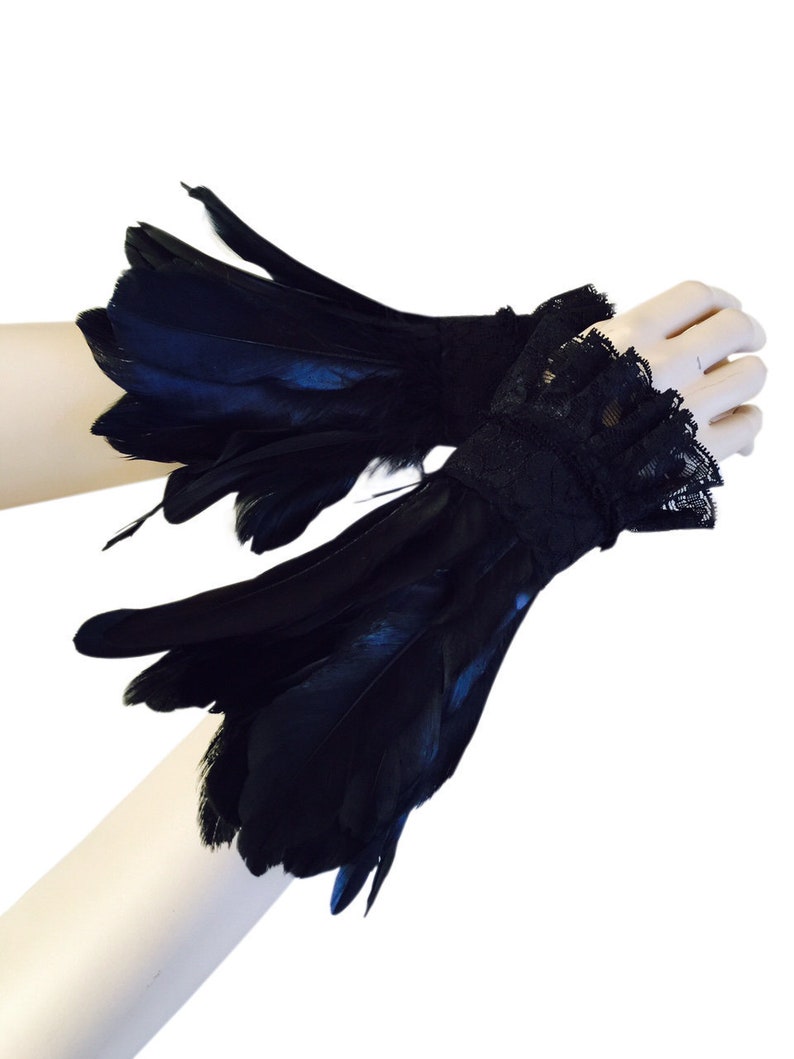Gothic Black Feather Wrist Cuffs Victorian Burlesque feathers Etsy