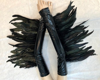 Festival black feather gauntlet burlesque feather armlength wings black feather wings Gothic Goth Elegant feather gloves