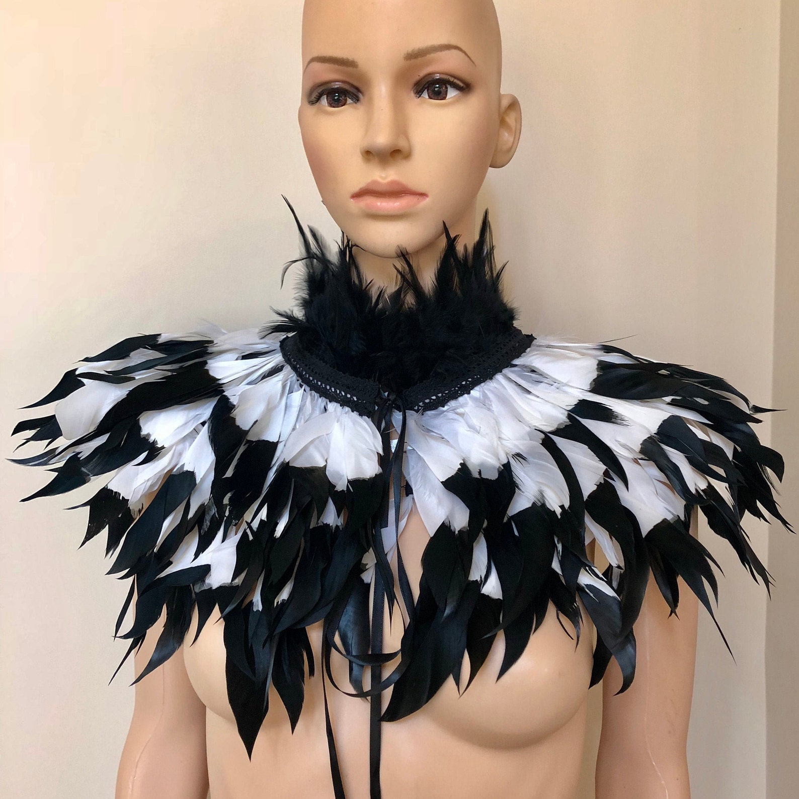 Black /white Feather Cape Luxury Feather Capelet With High Etsy