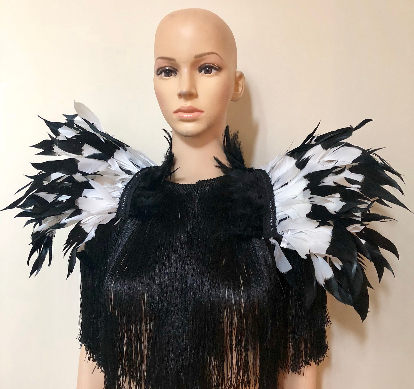 Black /white Feather Cape Luxury Feather Capelet With High Etsy