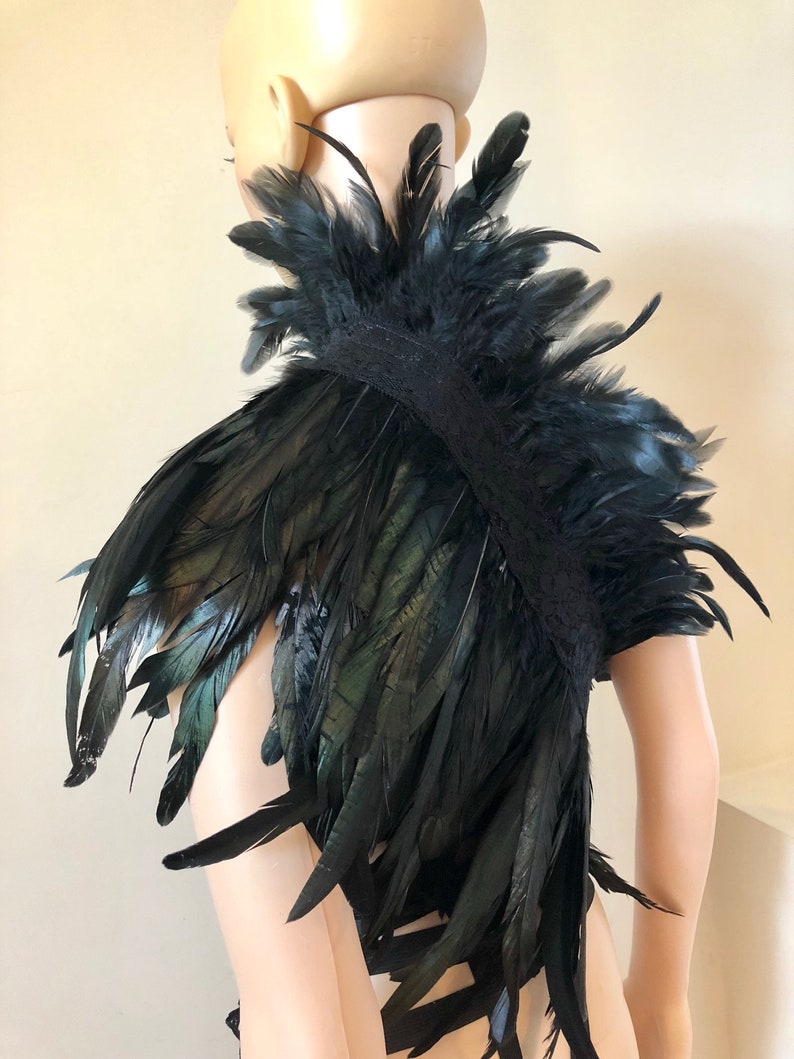 Black High Feather Cape Feather Collar Feather Capelet Etsy
