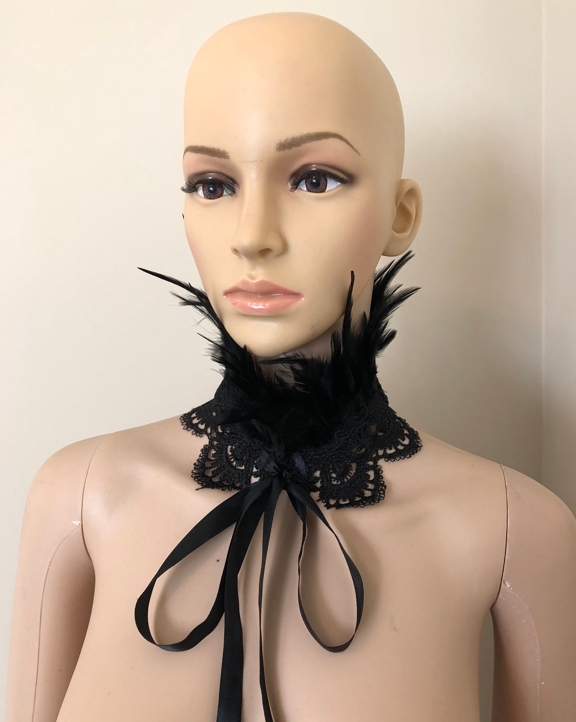 Feather Collar Black Feathers Black Lace Choker / Feather Neck Etsy