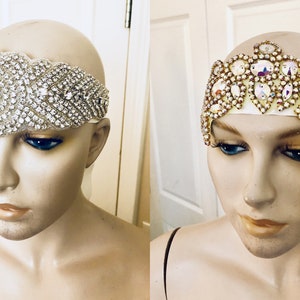 Sparkly Silver Gold Rhinestone Flapper Gatsby Headband, Wedding Crystal Headband Headpiece, Bridal Headpiece,