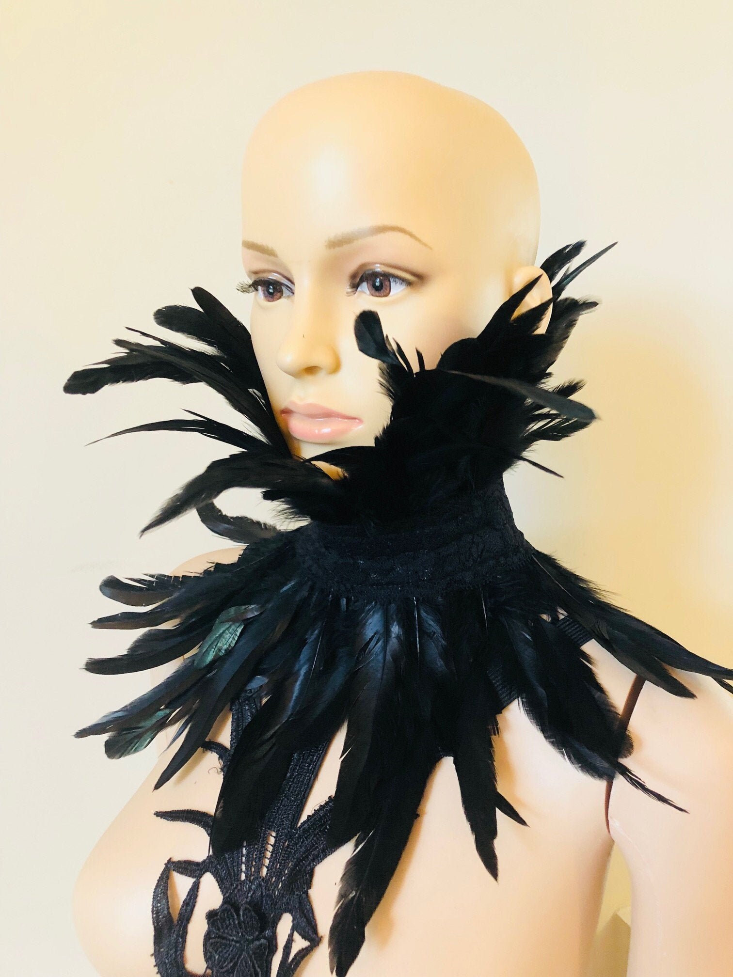 Black feather neck corset costume feather neckpiece Etsy