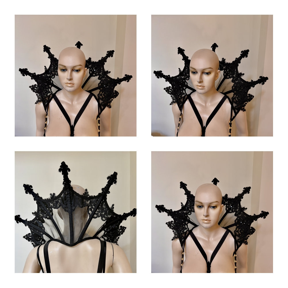 Elizabetan collar Black Gothic Collar/ vampire costume/ shoulder piece /standing alone/gothic fashion Halloween Costume /white/blue/gold/red
