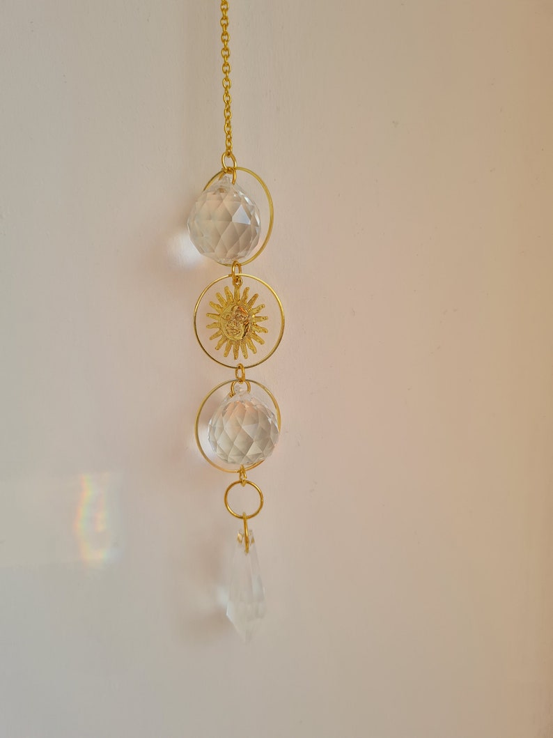 Gold Sun Face Crystal Suncatcher image 1