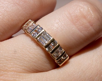 3 Piece CZ Eternity Stackable Fashion Engagement or Wedding Bands in Solid Sterling Silver or 14k Yellow Gold Overlay