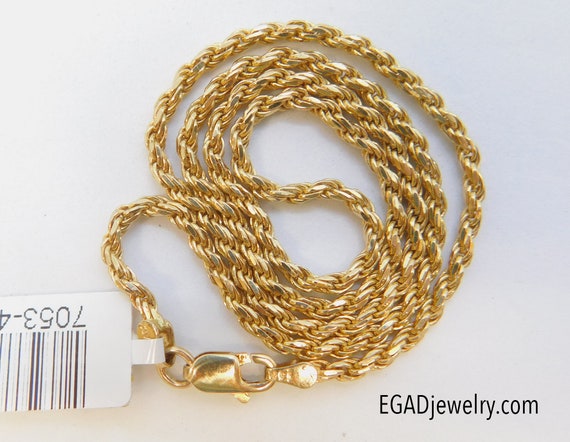 14K Yellow Gold Rope Necklace, Rope chain, Men's c