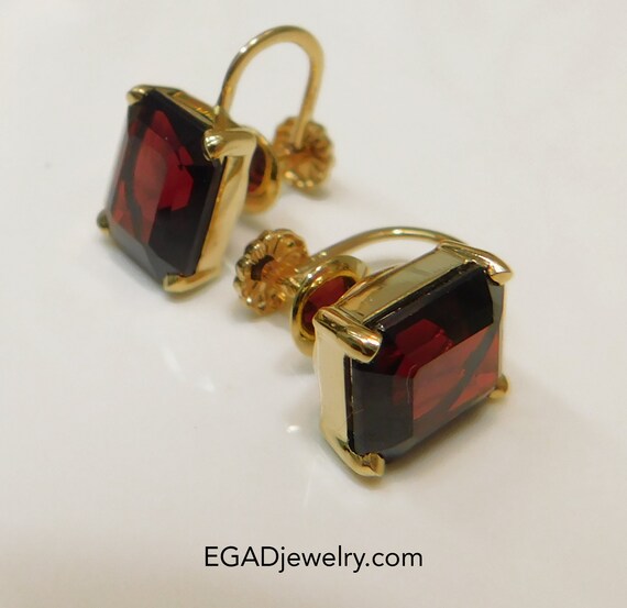 Vintage Estate 14k Yellow Gold Emerald Cut Garnet