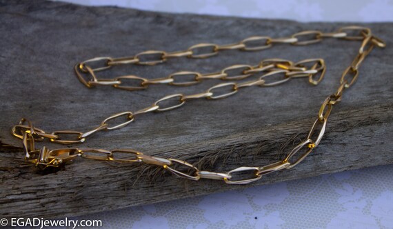 14K Yellow Gold Paperclip Chain Oval Link Chain Ne