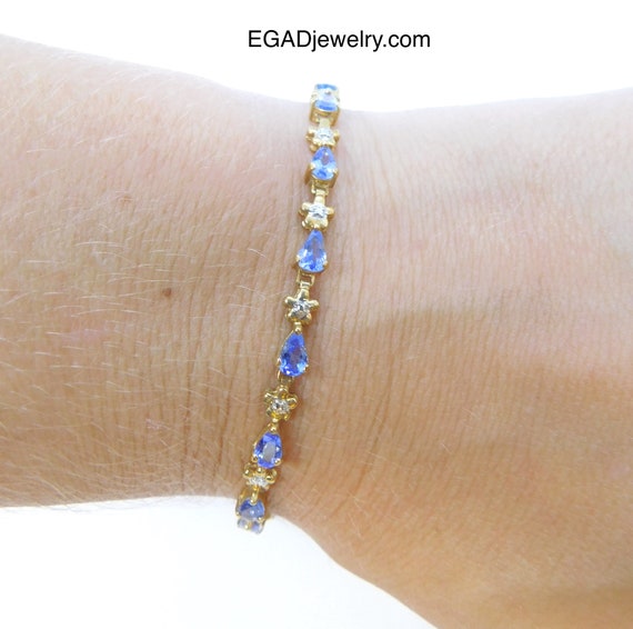 14K Yellow Gold Tanzanite and Diamond Tennis Brace