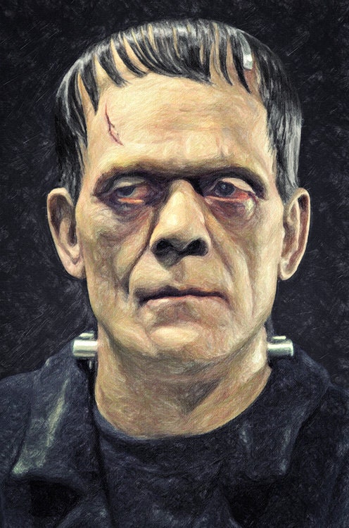 Frankenstein Painting Horror Art Print Frankenstein | Etsy