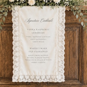 Rosie Lace Linen Bar Menu, Lace Linen Bar Menu, Customizable Wedding Bar Menu
