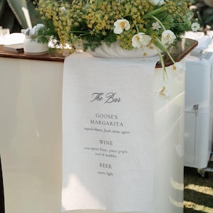 Perennial Linen Bar Menu, Fabric Cocktail Drink Menu, Customizable Wedding Bar Menu