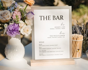 Dove Double Panel Acrylic Wedding Bar Menu | Wedding Cocktail Menu | Custom Bar Menu