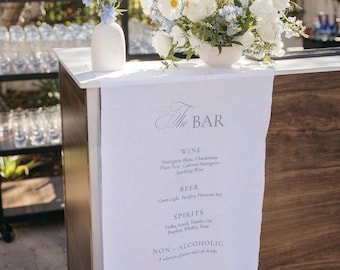 Barmeny i linne med pärlmönster, cocktailmeny, anpassningsbar bröllopsmeny | Anpassad barmeny i linne med bröllopsmönster | Cocktailskylt