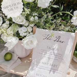 Calico Linen Bar Menu, Personalized Fabric Cocktail Drink Menu, Customizable Wedding Bar Menu
