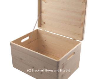 Pine Wooden storage chest with handle holes & rounded corners