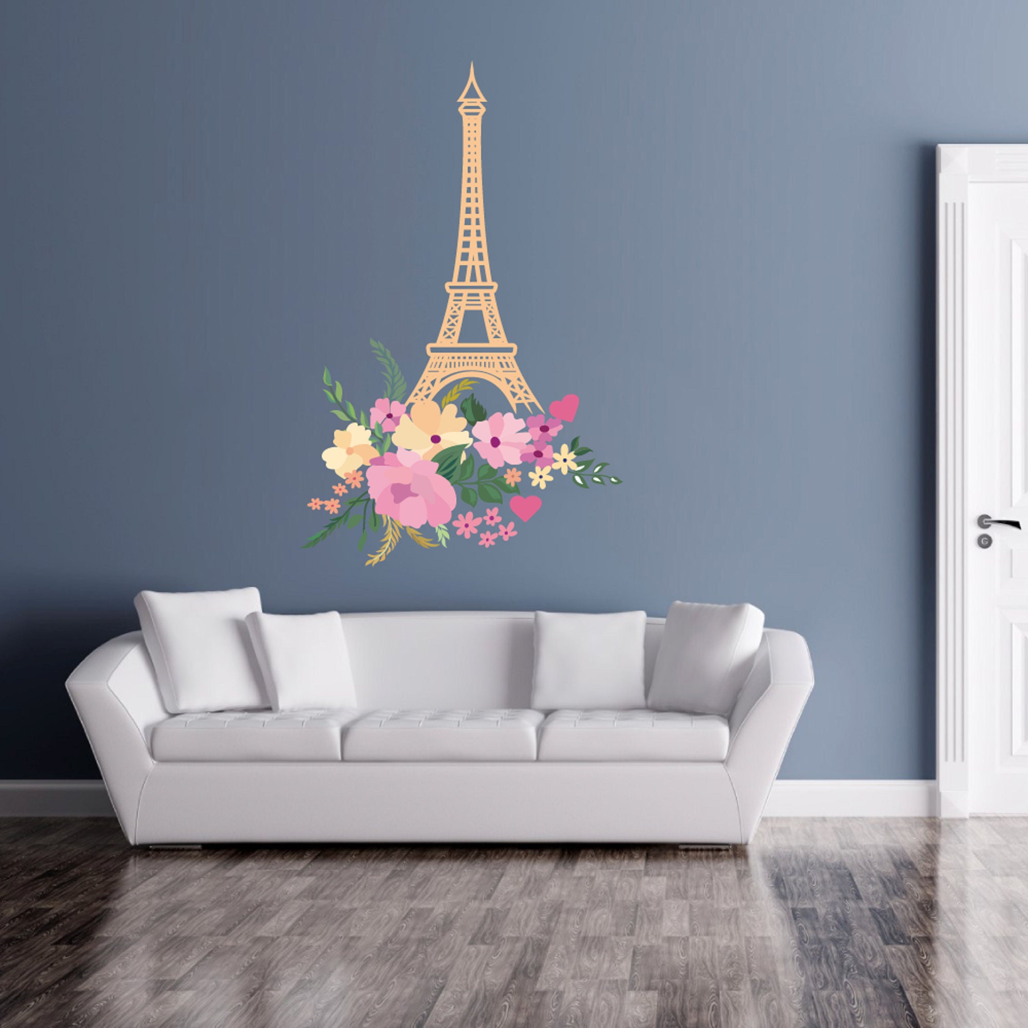 Home Bedroom Living Room Eiffel Tower Decoration Vinyl Cherry Blossom Wall  Decal