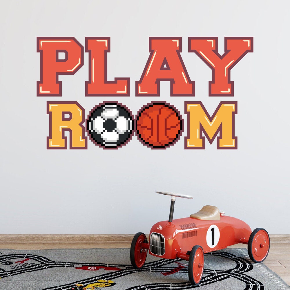 Play Room Lettering Home Art Playroom Lettering Art Decoration Soccer & Basketball Design ...