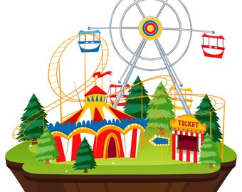Vinyl Theme Park Festival Home Art Wall Decal | Parc d’attractions Carnaval Rides Amovible Kids Chambre à coucher Salon Autocollant Décoration 20x21