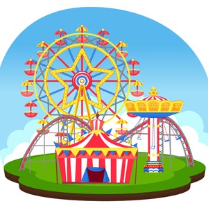 Vinyl Ferris Wheel Roller Coaster Swing Carousel Wall Decal - Kids Bedroom Carnival Rides Home Art Amusement Theme Park Sticker Decoration