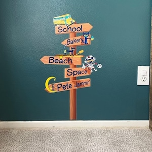 Pete the Cat Road Sign Wall Decal | Groovy Vinyl Stickers for Library, Nursery, Kindergarten Classroom, Kid’s Bedroom Décor