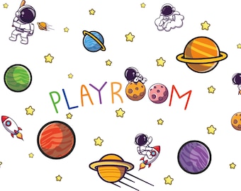 Multicolored Outer Space Planets Stars & Space Crews Decoration Vinyl Decoration Sticker Kids Bedroom Nursery Art Playroom Quote Wall Decal