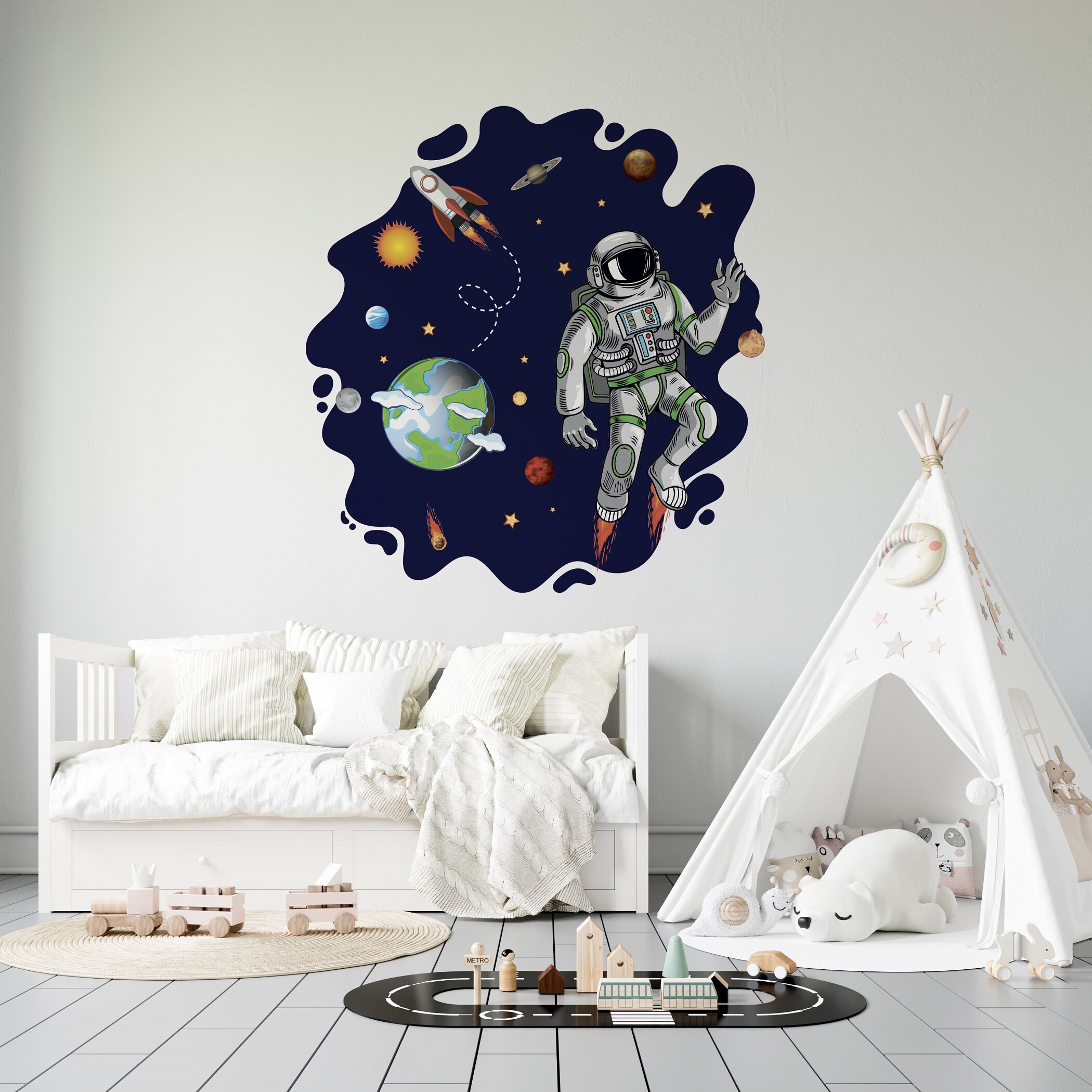 Vinyl Outer Space Home Wall Decal Design - 20" X 21" Kids Bedroom Stars ...