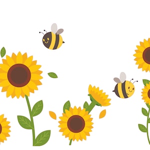 Home Bedroom Nursery Vinyl Art Yellow Sunflowers And Honey Bees Multicolored Decoration Sticker Flowers & Insects Cartoon Design Wall Decal