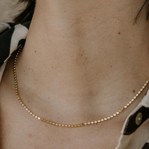 Gold Beaded Necklace, 18k Gold Filled Chain Necklace, Satellite Gold Necklace, Layering Necklace Gold, Flat Beaded Chain, Choker Necklace