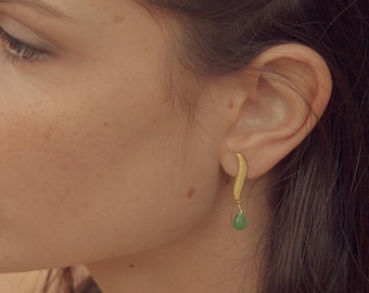 Jade Earrings, Red Coral Earrings, Stone Earrings, Delicate Earrings for Women, Gem Dangle Earrings, Tiny Gem Earrings, 18k Gold Earrings