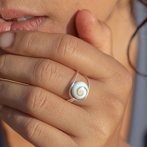 Shell Ring, Shiva Ring, Shiva Eye Ring, Sterling Silver Ring, Shell Jewelry, Eye of Shiva Ring, Natural Stone Ring, Seashell Rings for Women