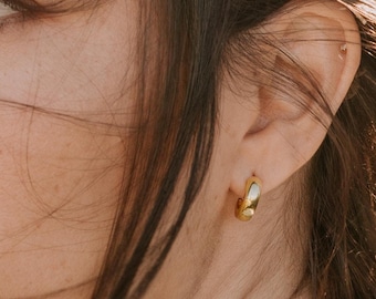 Thick Huggie Hoop Earrings: 18k Gold Plated, Lightweight