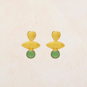 Aventurine Earrings, Gemstone Stud Earrings, Gold Stud Earrings, Boho Wedding Earrings, Green Stone Earrings, Green Earrings, Gift for Her Green Aventurine